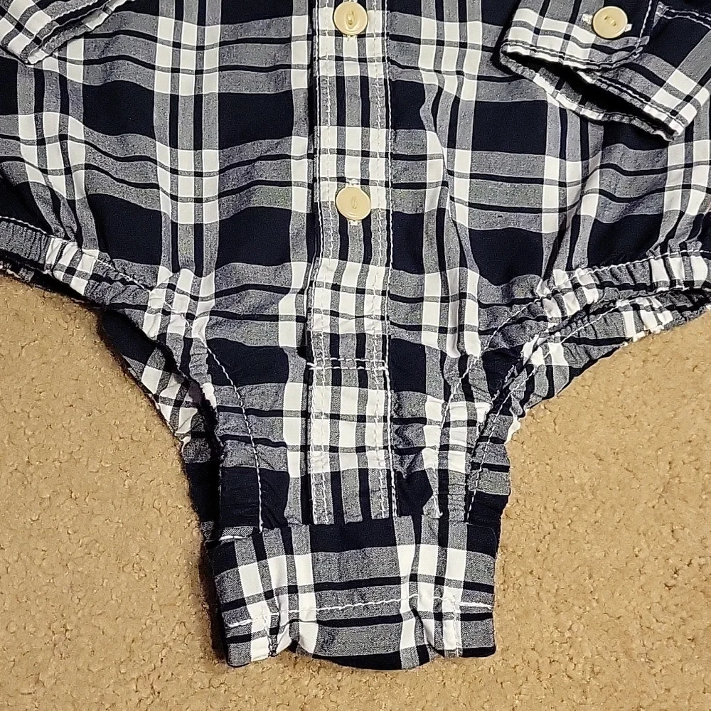 Baby Gap Dress Shirt Long Sleeve Onesie 18-24 Month Marais Plaid Blue White